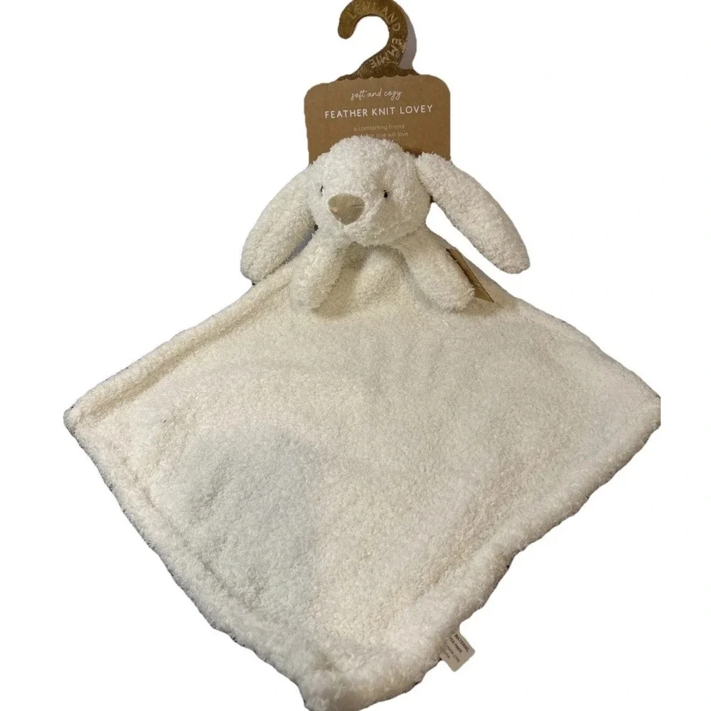 Levi & Emmie Ivory Bunny Baby Lovey Feather Knit Baby Security Blanket Plush NWT